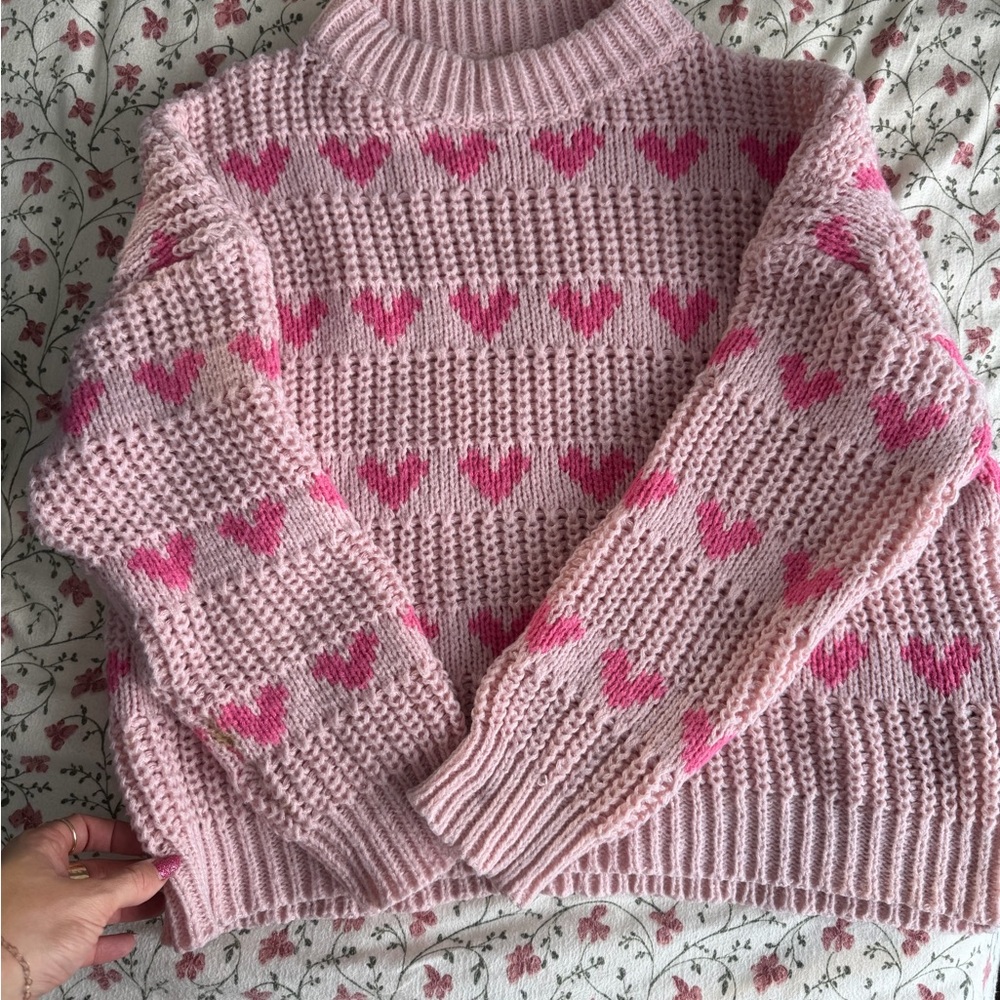 Pink Heart Pattern Sweater